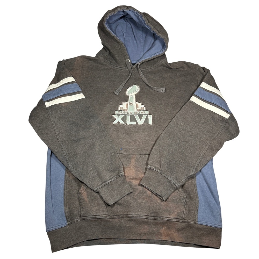 NFL Team Apparel Mens Super Bowl XLVI Hoodie Gray Blue Embroidered KC47 XL